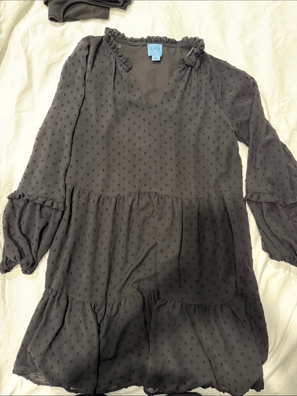 CeCe Black Swiss Dot Tiered Peasant Tunic